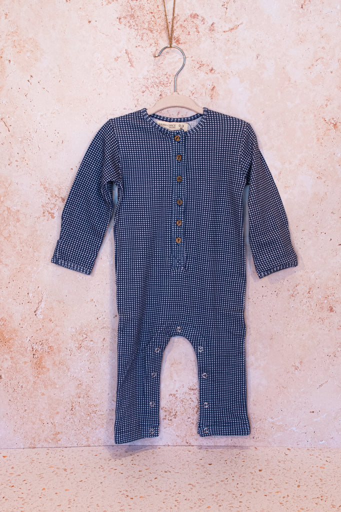 Emma Grace Shoppe Organic Long sleeve Coverall - French Blue Check Size 0-3M, 3-6M, 6-12M, 12-18M, 18-24M, 2-3Y, 4-5Y