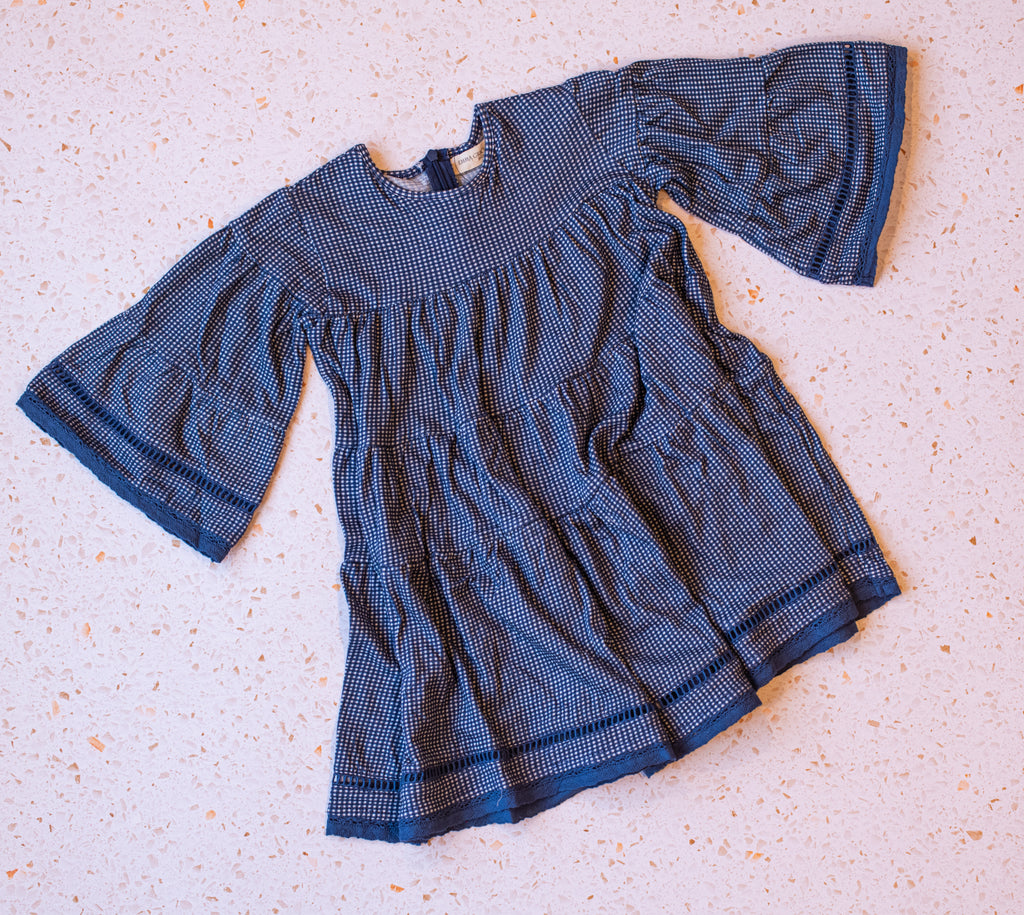 Emma Grace Shoppe Organic Cotton Multi Tiered Boho Dress - French Blue Check