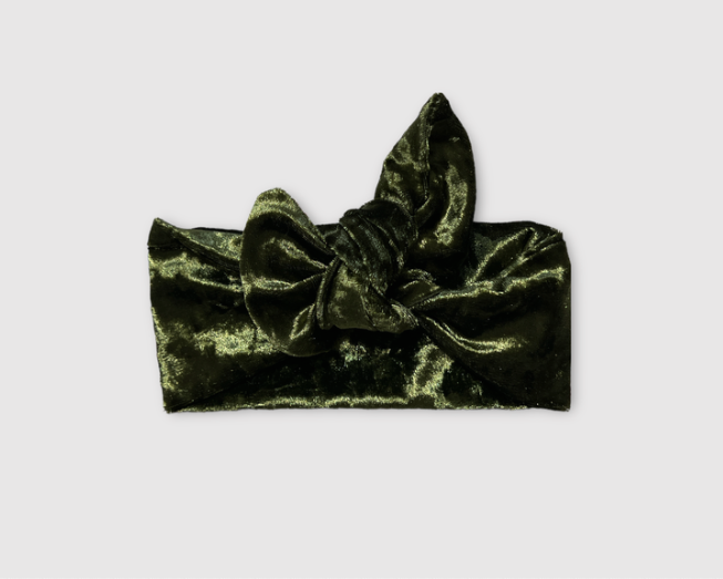 Olive Green Velvet Bow Knot