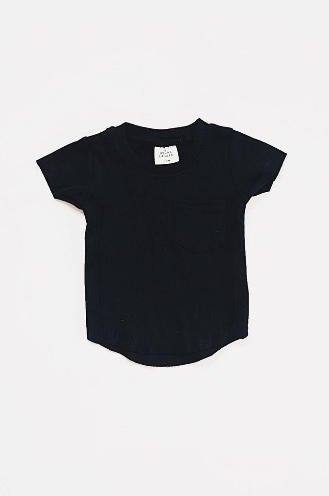 Orcas Lucille - Ribbed Pocket Tee- Black Size 4-5Y