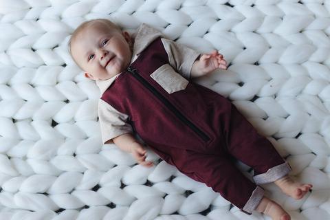 Young and Free Apparel - Short Zipper Romper - Burgundy Size 3-6M, 6-12M, 12-18M and 18-24M