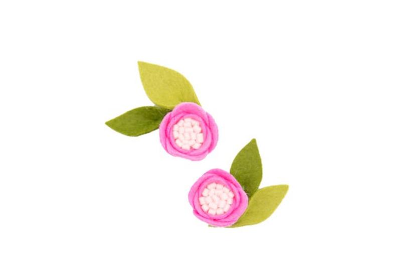 Alexander Sara  -Pink Flowers Pigtail Set - Felt Flowers - Felt - Alligator Clip Pigtails - Pink Felt Flower Clips - Floral Hair Clips