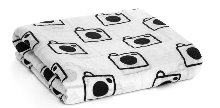 Organic Cotton Muslin Swaddle Blanket- Camera