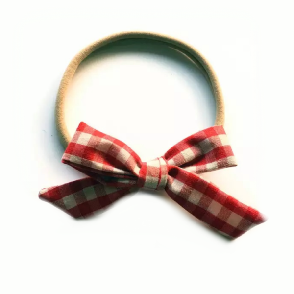 Tiny Trendsetter - Tiny Red and White Plaid Bow Headband