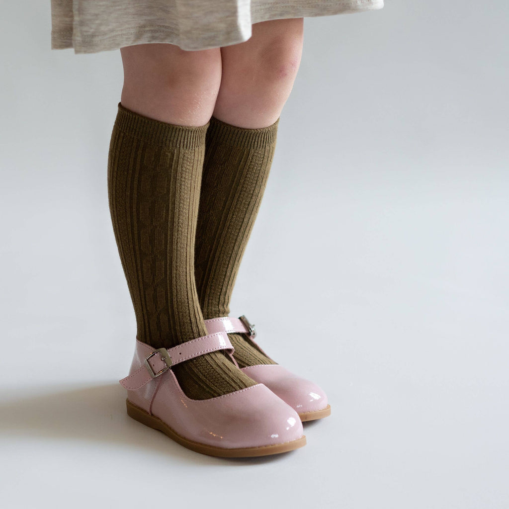 LIttle Stocking Co. Cable Knit Tights - Olive – Little White Sneakers
