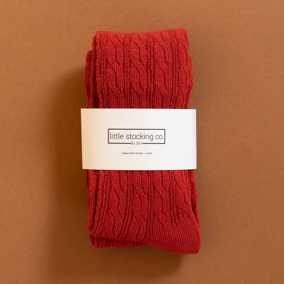 Little Stocking Co. -  Spice Red Cable Knit Tights