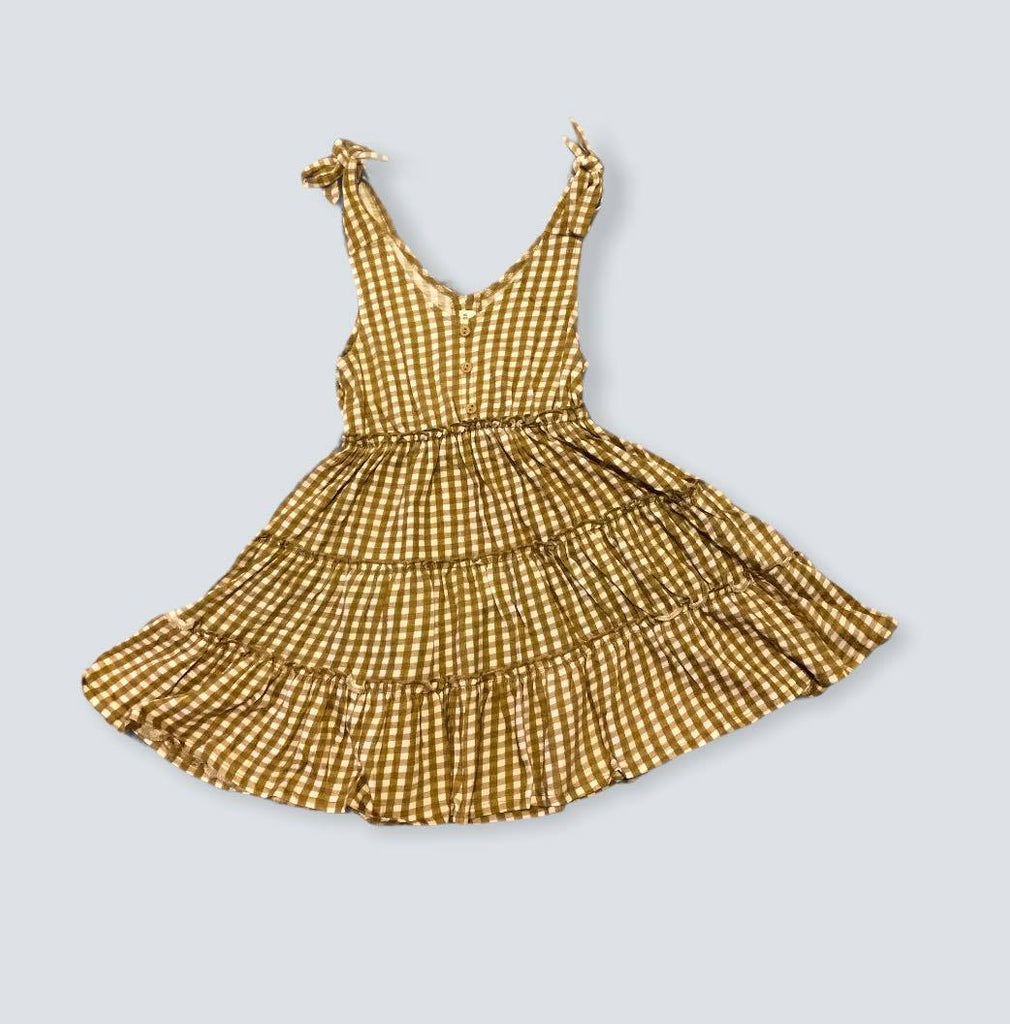 Emma Grace Shoppe Organic Tiered Tie Dress - Gold Gingham