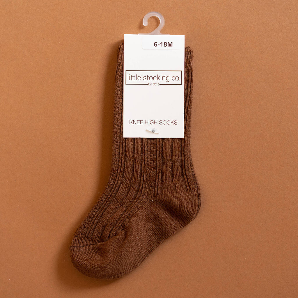 Little Stocking Co. - Chocolate Brown Cable Knit Knee High Socks