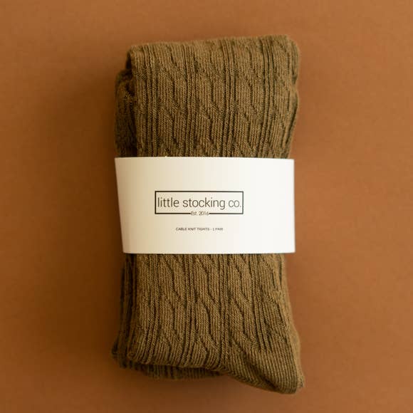Little Stocking Co. - Olive Cable Knit Tights