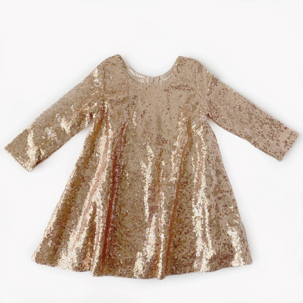Carken Design - Rose Gold Long Sleeve Sequin Dress 2T, 3T, 4T