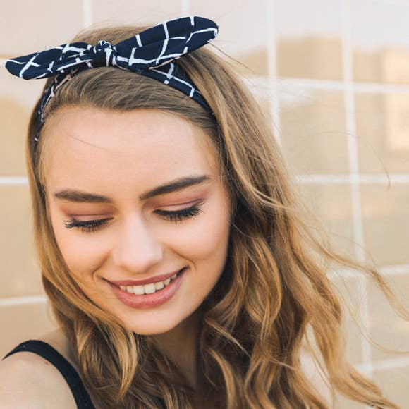 Leto Accessories - Grid Headband with Wired Bow- Navy