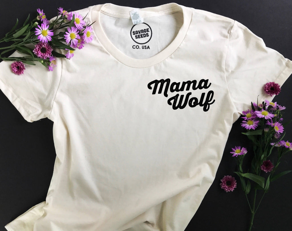 Savage Seeds- Mama Wolf (natural white/black ink) Size S, L, XL and 2XL