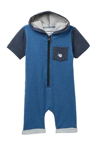 Young and Free Apparel - Zipper Short Romper Blue Size 0-3M, 3-6M