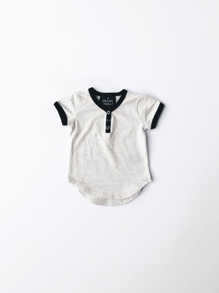 Orcas Lucille - Ringer Henley Tee - Heather Grey Sizes 6-12M and 3T