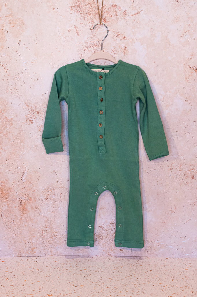 Emma Grace Shoppe Organic Long sleeve Coverall - Pine Size 6-12M, 12-18M, 2-3Y, 4-5Y