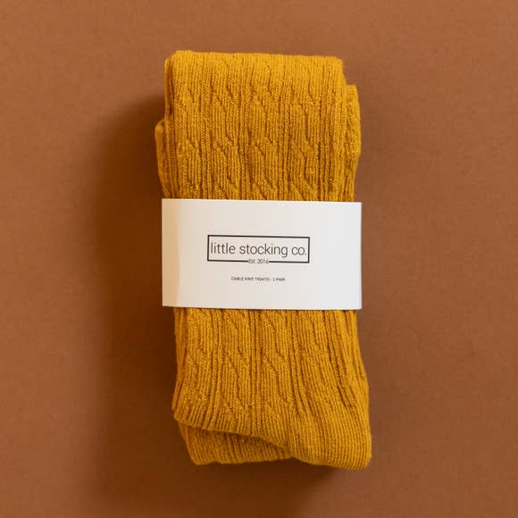 Little Stocking Co. -  Golden Yellow Cable Knit Tights