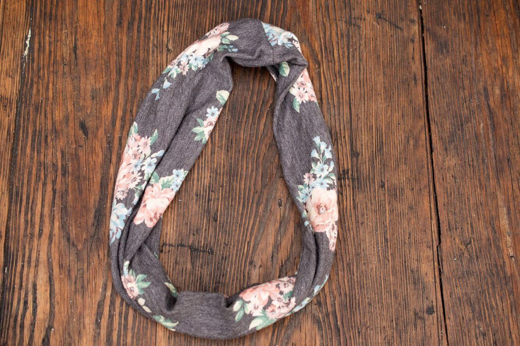 Grey Floral infinity scarf