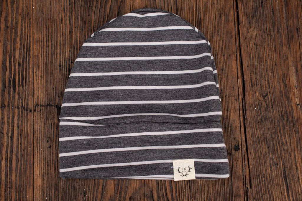 Charcoal grey with white stripes slouchy beanie