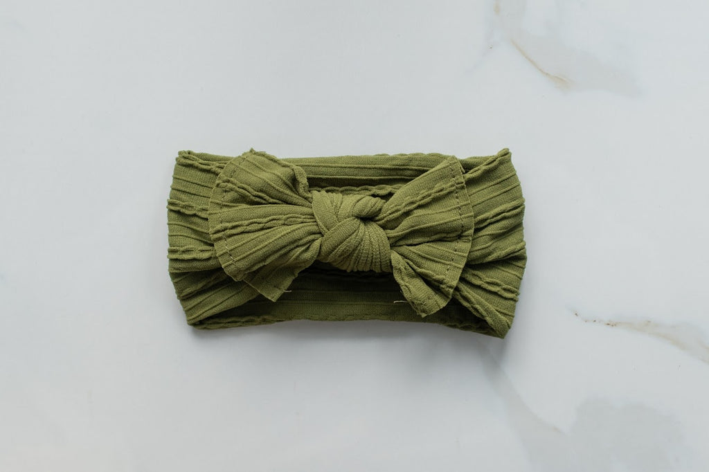 Bow knot- Cable Knit- Olive