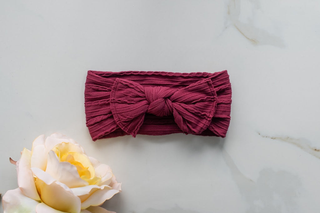 Cable Knit Bow Knot - Cranberry