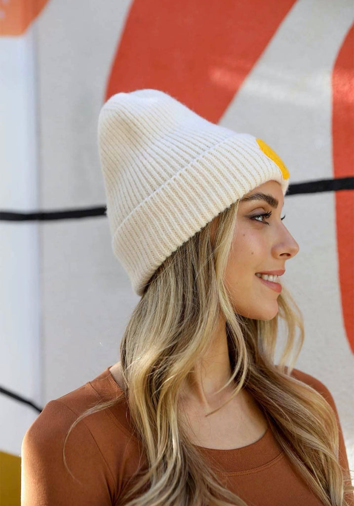 Smiley face ribbed beanie